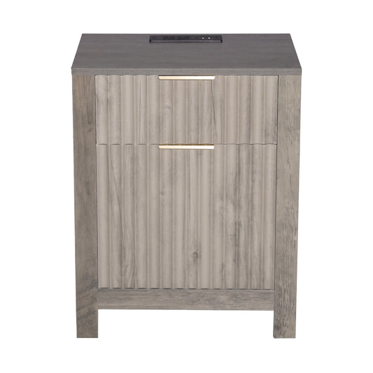Farmhouse End Table Set Of 2, Nightstand With Charging Station, 3 Tiers Side Table With Storage Cabinet And 2 Drawers, Side Table With USB Ports And Outlets, Ideal For Living Room, Bedroom, Gray