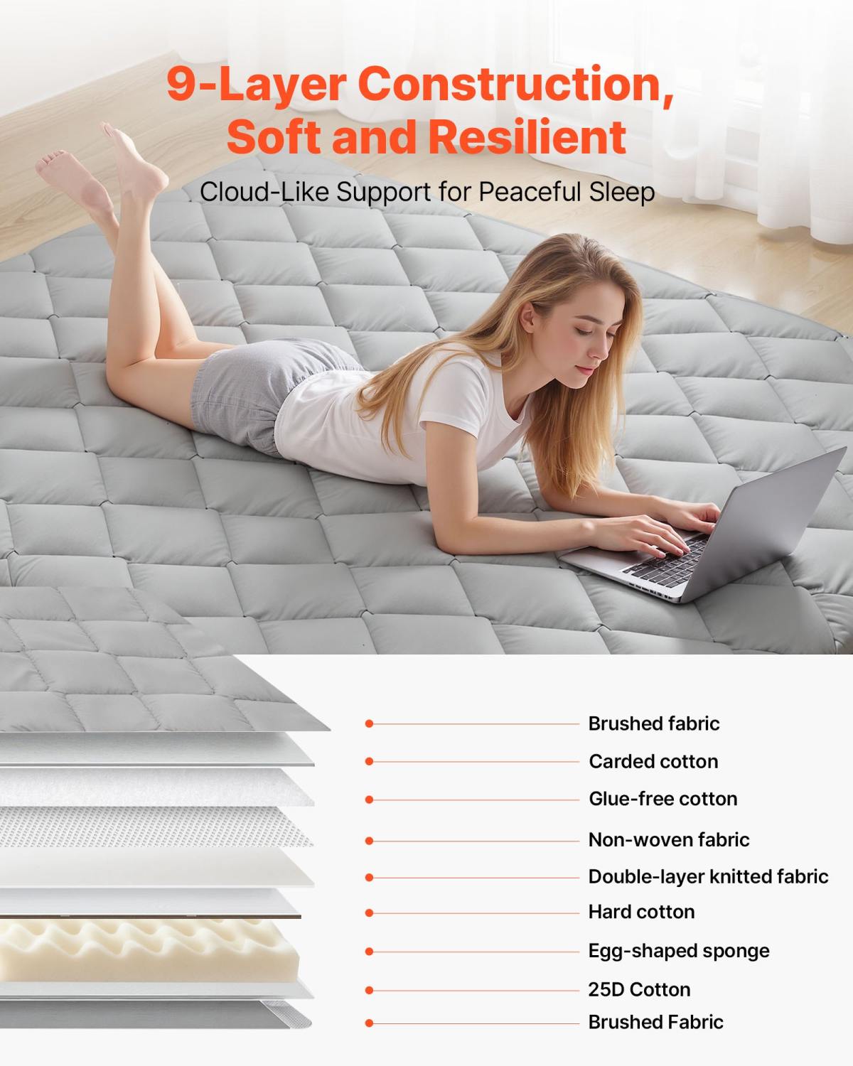 Japanese Tatami Mat, Queen Size Foldable Japanese Tatami Mattress, Futon Mattress With Storage Bag & Fastener, 9-Layer Floor Mat For Sleeping, Dormitory, Meditation, Yoga, 80 X 60 X 3.5 In, Gray