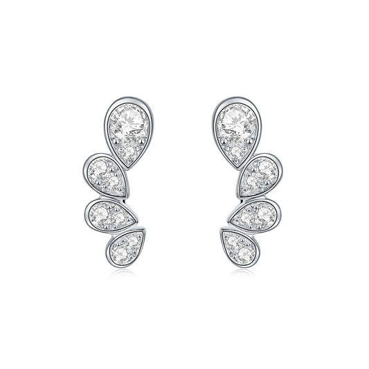 S925 Sterling Silver Moissanite Crawler Earrings  Pear Cut Drop Earrings With GRA Certificate Platinum Plated Jewelry Gift Box Set For Women
