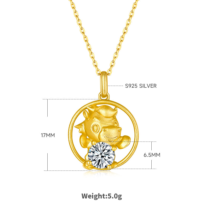 S925 Silver Gold Plated 1ct D Color VVS1 Moissanite Ox Necklace 5g Chinese Zodiac Benmingnian Gift GRA Certified Gift Box