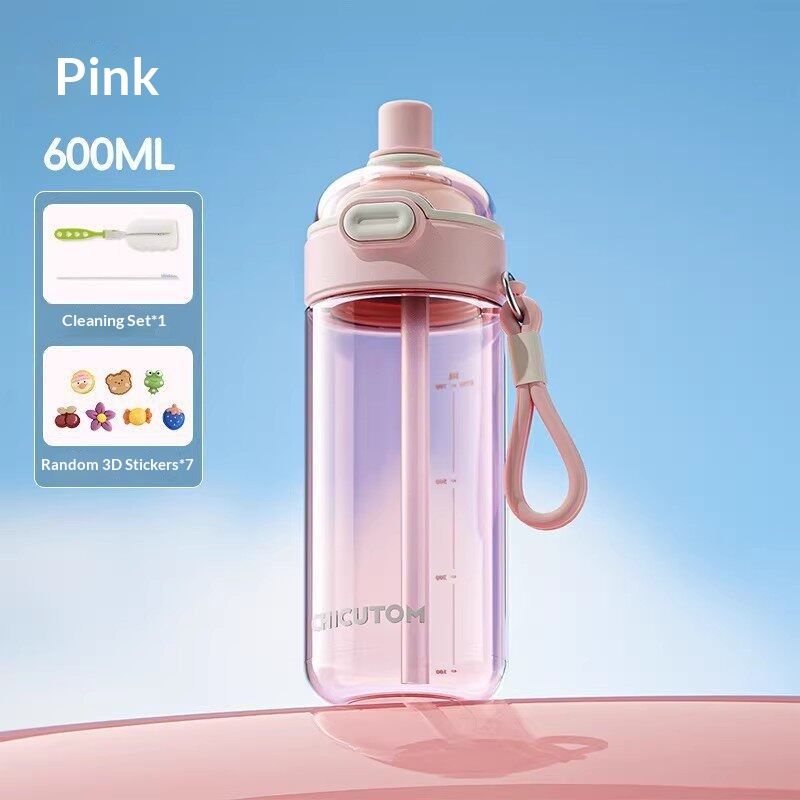 Outdoor Straw Cup Fitness Water Bottle Large Capacity Dual-use Portable
