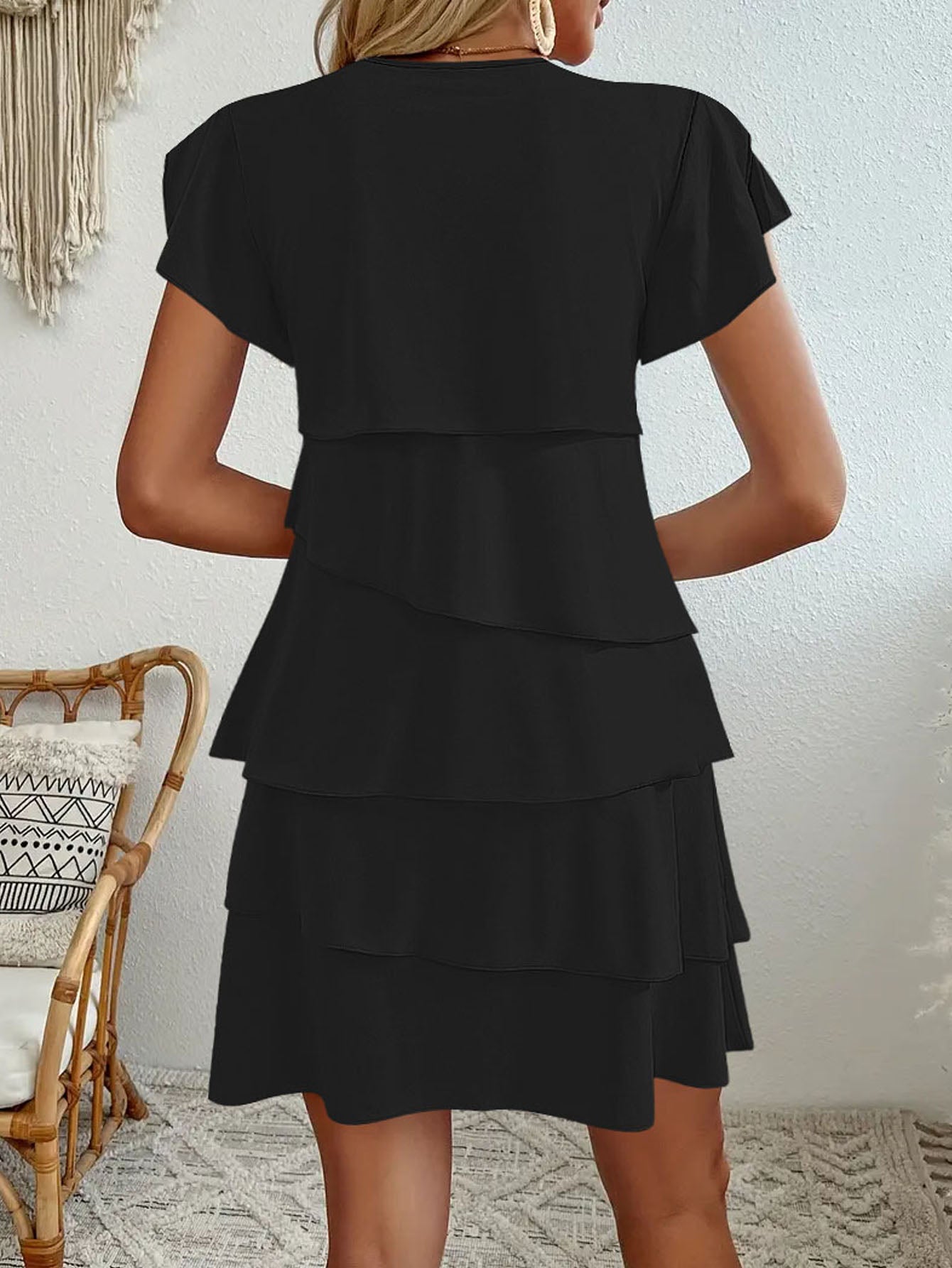 Summer Fashion Cake Dress, Elegant Loose Slimming Round Neck Flutter Sleeve Women Dress