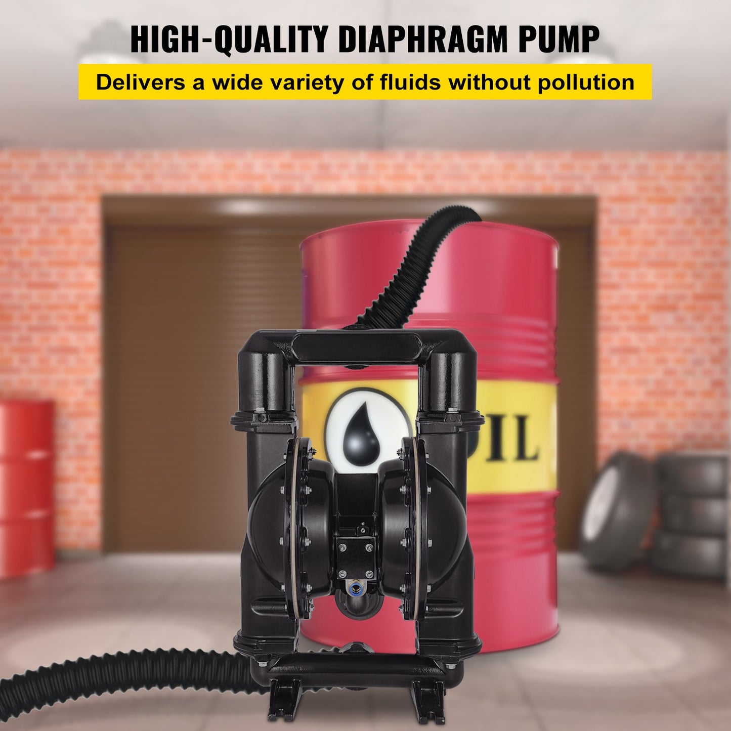 Air-Operated Double Diaphragm Pump, 2 Inch Inlet & Outlet, Aluminum Alloy Body, 75 GPM & Max 120PSI, Nitrile Diaphragm Transfer Pump For Petroleum, Diesel, Oil And Low Viscosity Fluids