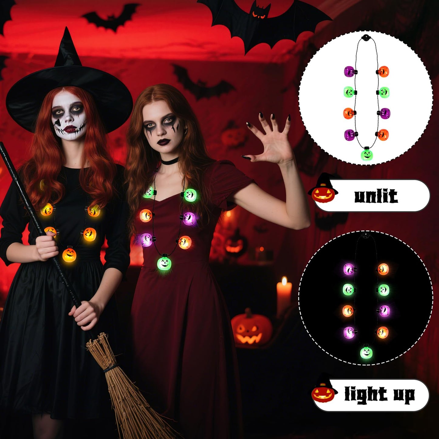 3PCS Halloween Light Up Necklaces, Pumpkin Shaped LED Necklace Halloween Eve Costume Party Accessories 3D Necklace Halloween Accessories For Halloween Party Favors And Supplies Clearance