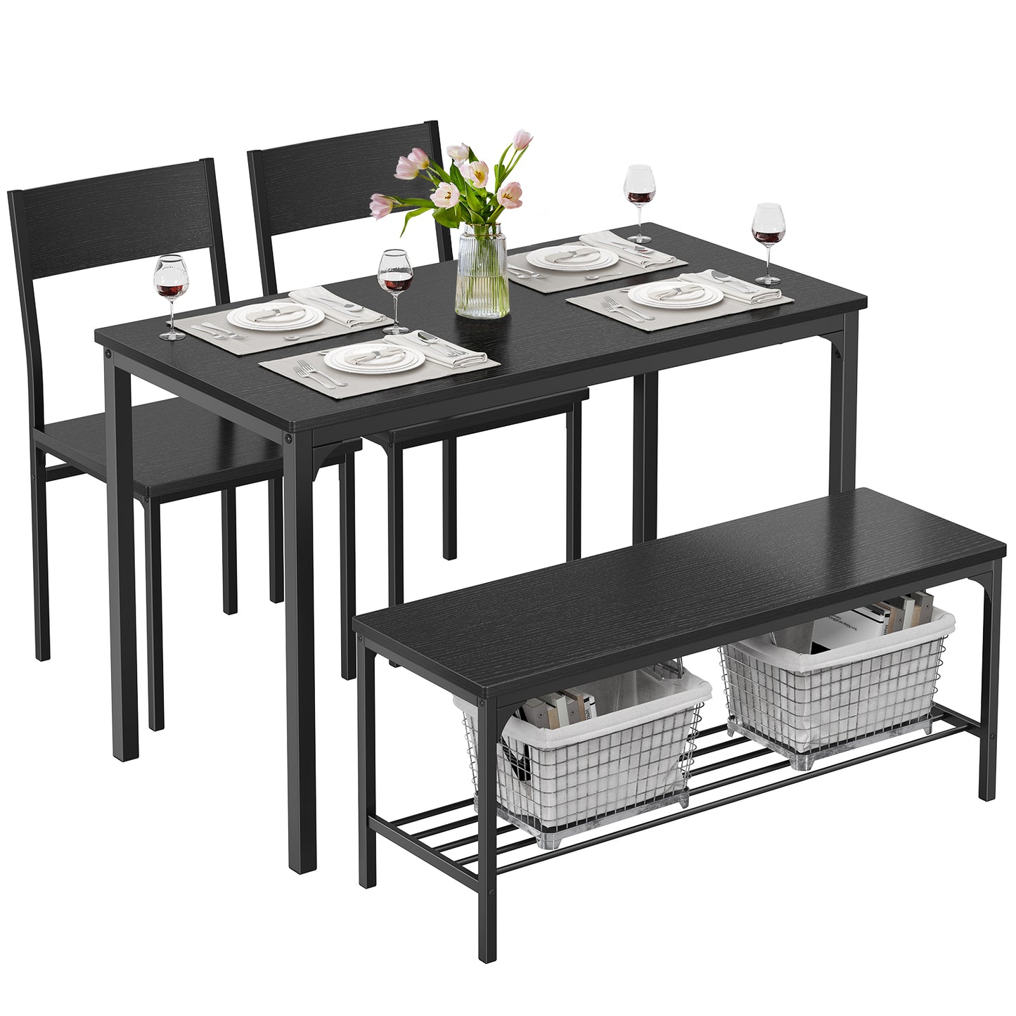 Dining Table, Dining Table Set That Can Accommodate 4 People And Is Equipped With Benches, Simple Assembly Kitchen Table