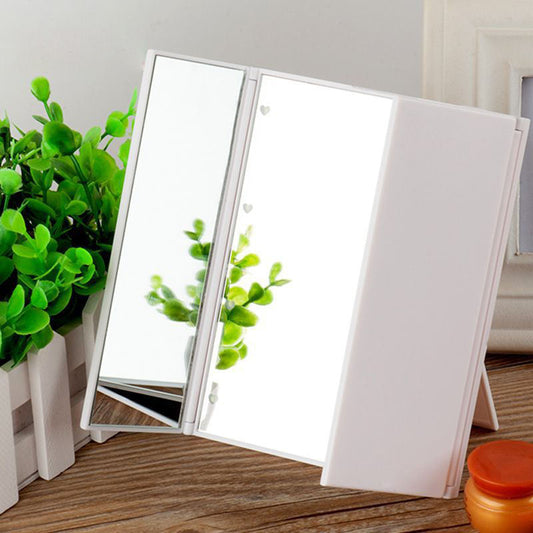 Three-fold Makeup Mirror Portable Desktop Bracket Folding LED Mirror