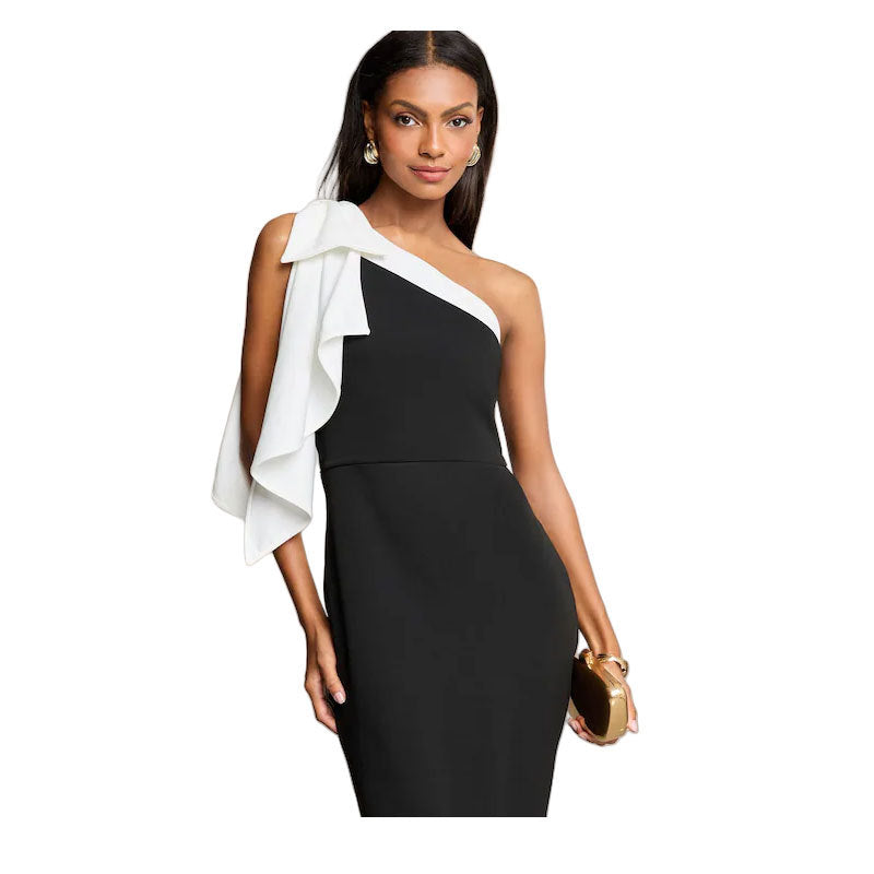 Womens Sexy Off-shoulder Slanted Fashion Slim-fit Dress