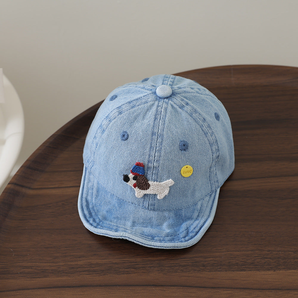 Korean-style Fashionable Cartoon Embroidered Puppy Soft-brimmed Hat, Lightweight And Breathable Children's Hat