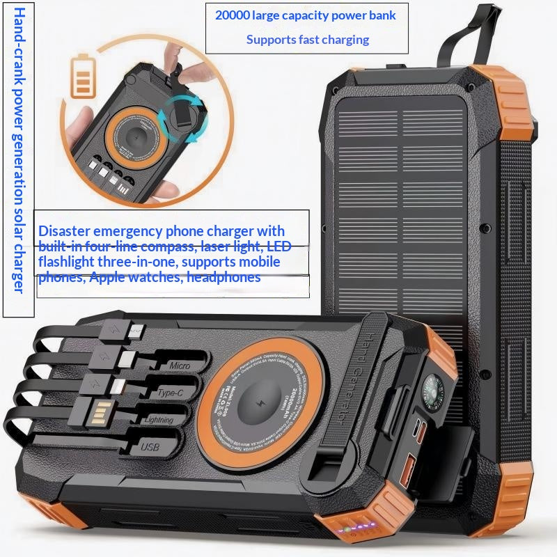 Solar-powered Power Bank With Four Built-in Outdoor Charging Cables