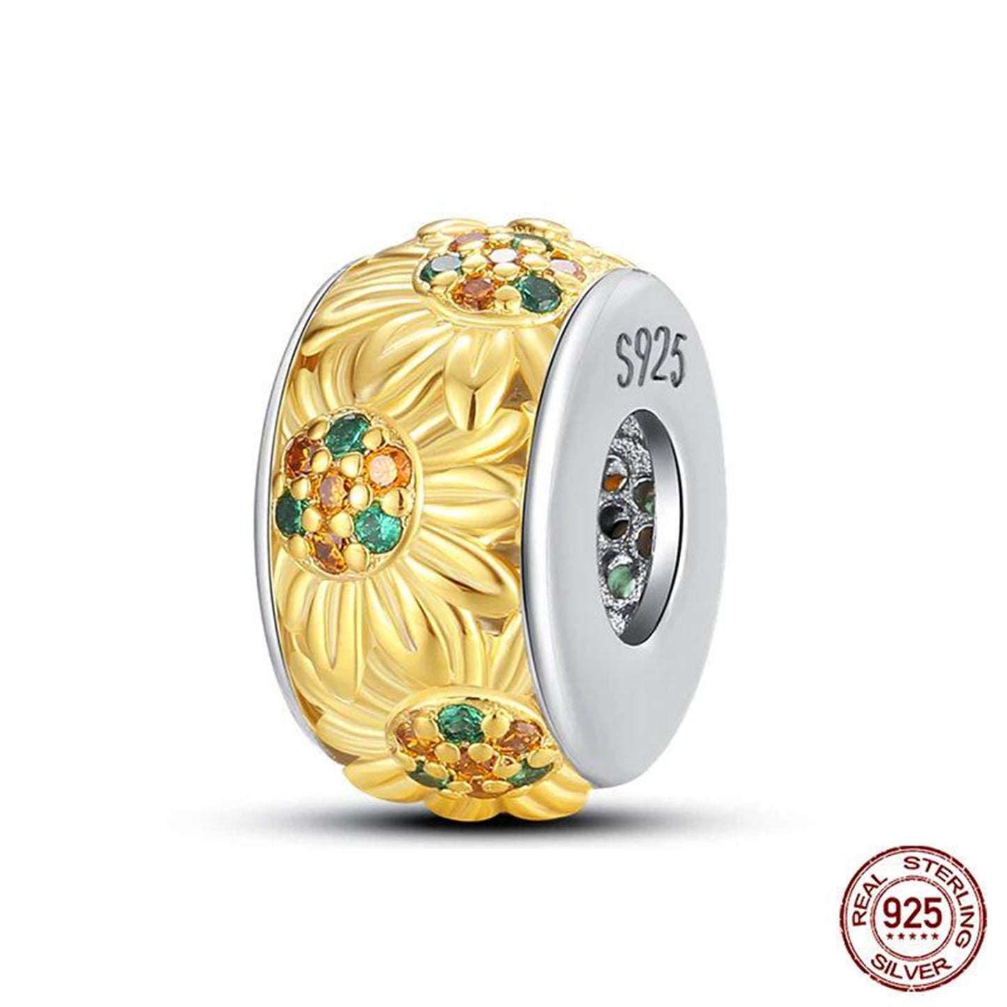 New 925 Sterling Silver Fashion Golden Sunflowers Heart