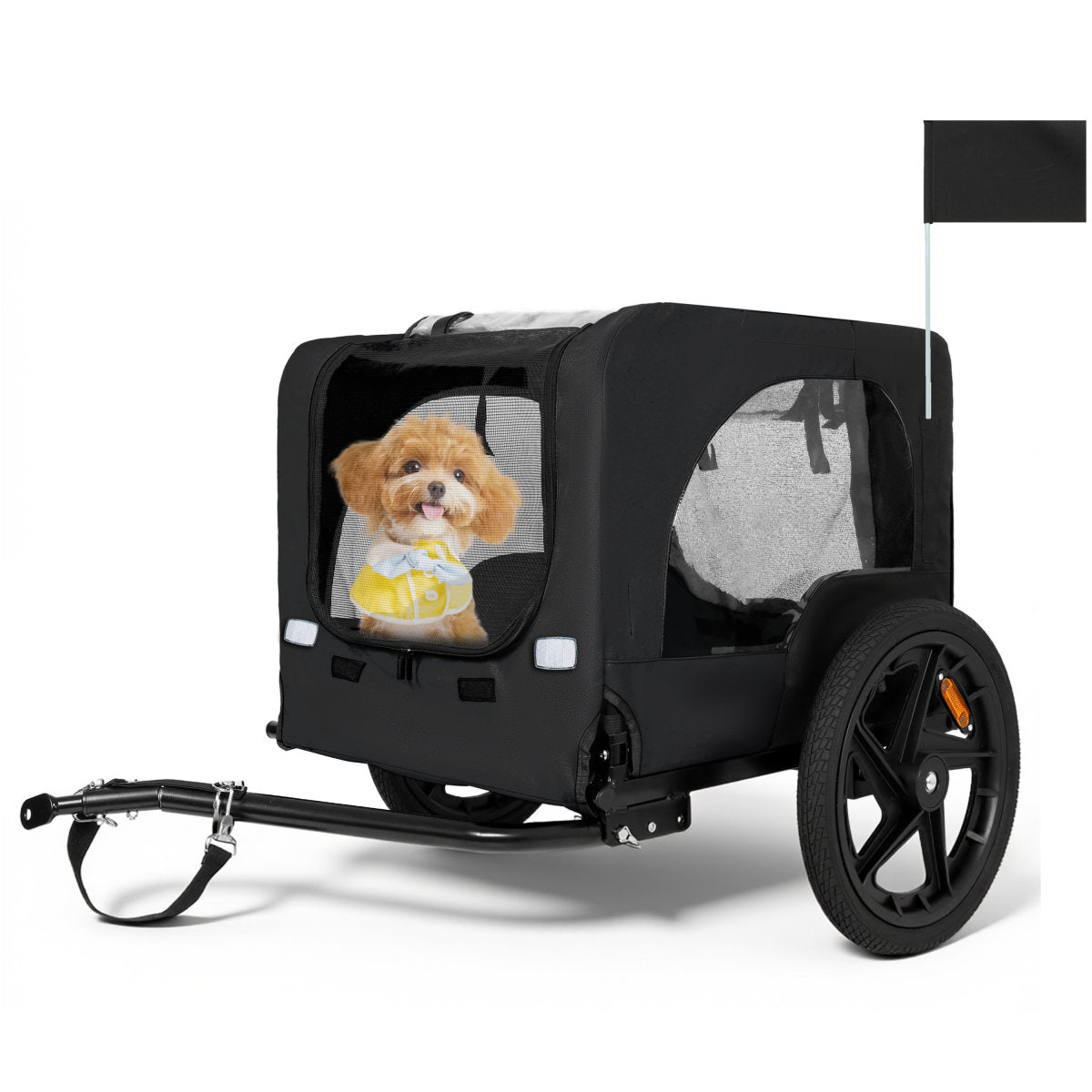 Outdoor Heavy Duty Collapsible Pet Bike Trailer With 16-Inch All-Terrain Wheels & Universal Hitch - Foldable Dog Cargo Carrier Cart For Bicycles, Black