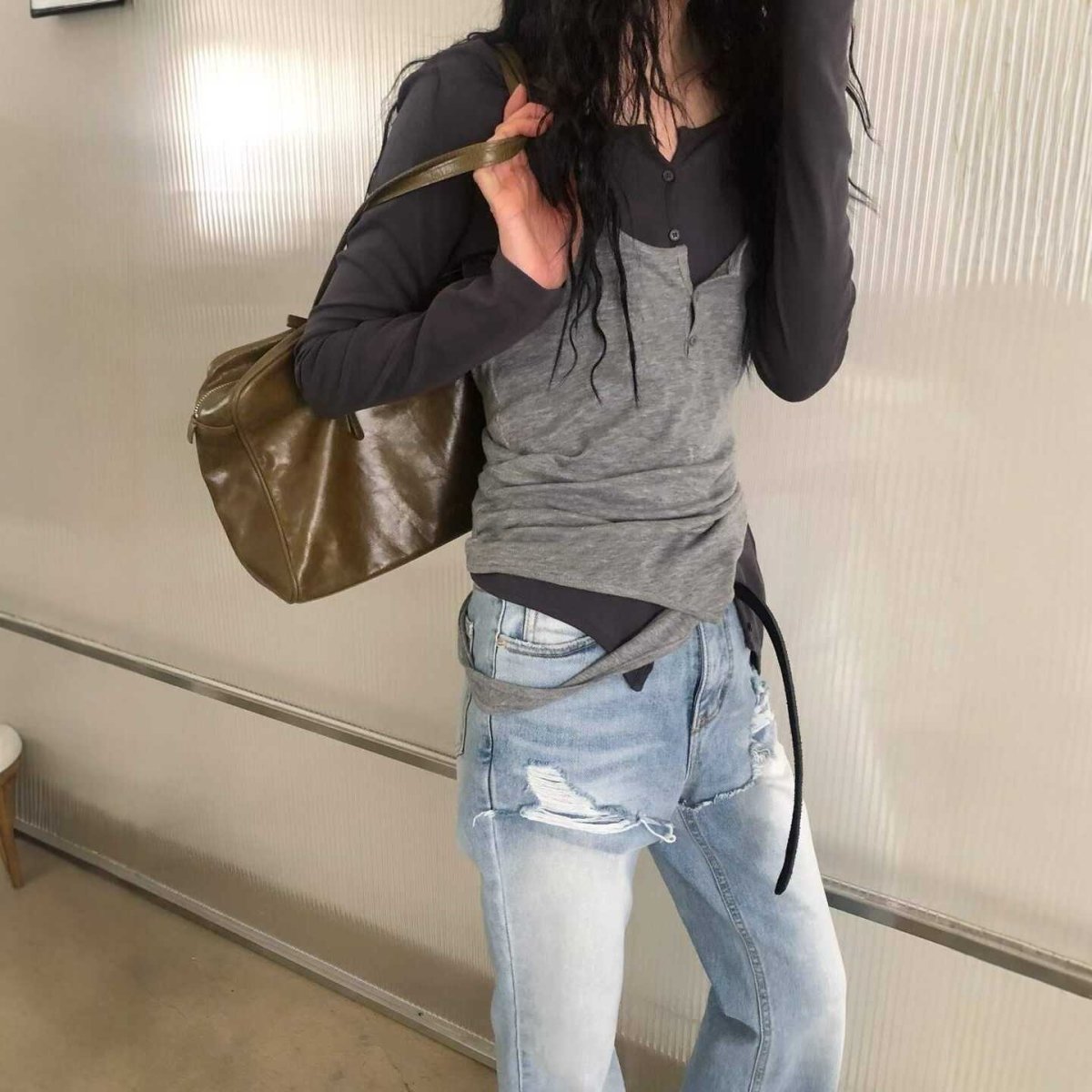 Womens Casual Versatile Korean-style Solid-color Top