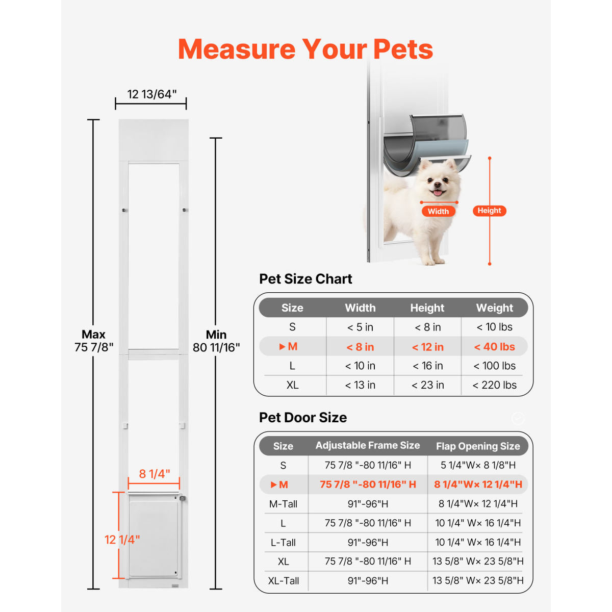 Dog Door For Sliding Glass Door, 75 7 8  To 80 11  16  Adjustable Height, Aluminum Alloy Frame With Flap, Rotating Hinge, Lock Design, For Medium-Sized Dogs, Sliding Glass Pet Doors For Renters