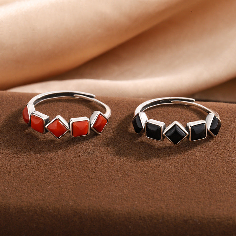 S925 Sterling Silver Vintage Fashion Natural South Red Agate Ring