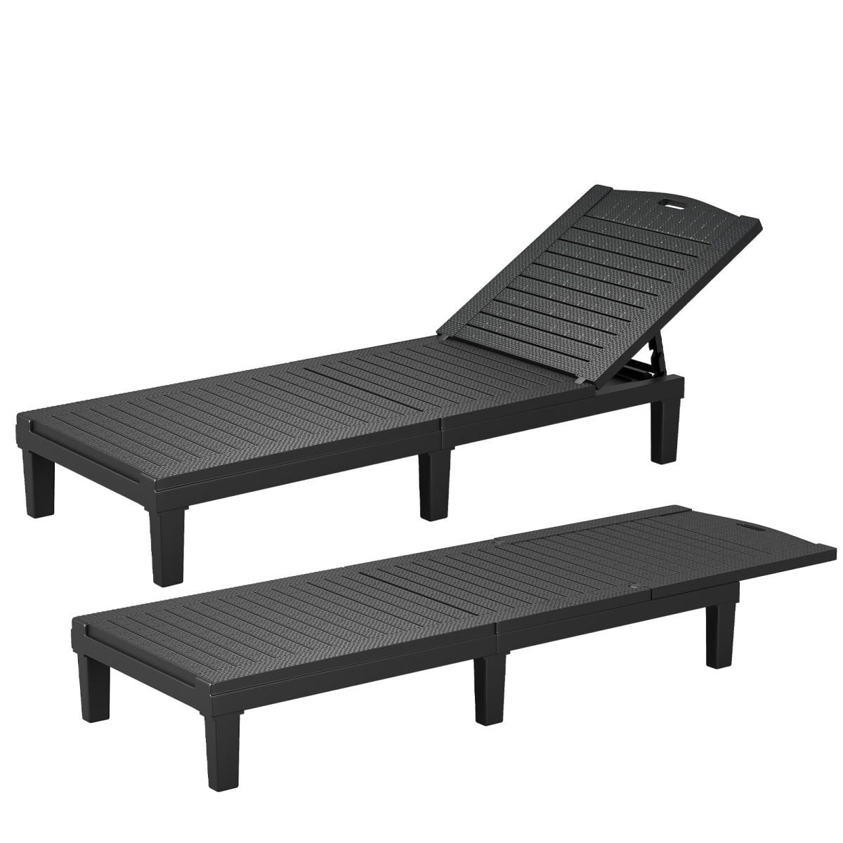 2PCS Lounge Chair Outdoor 5 Position Adjustable Pool Reclining Chair For Garden Poolside Patio Beach Black