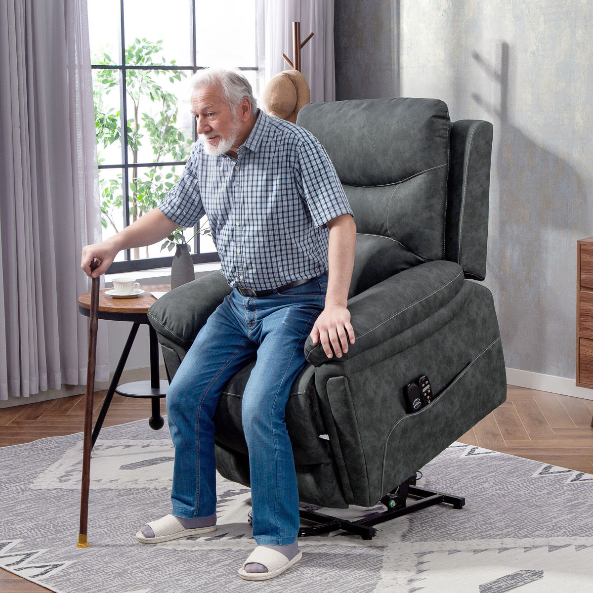 Power Lift Recliner Chair With Vibration Massage, Heat, USB - Grey