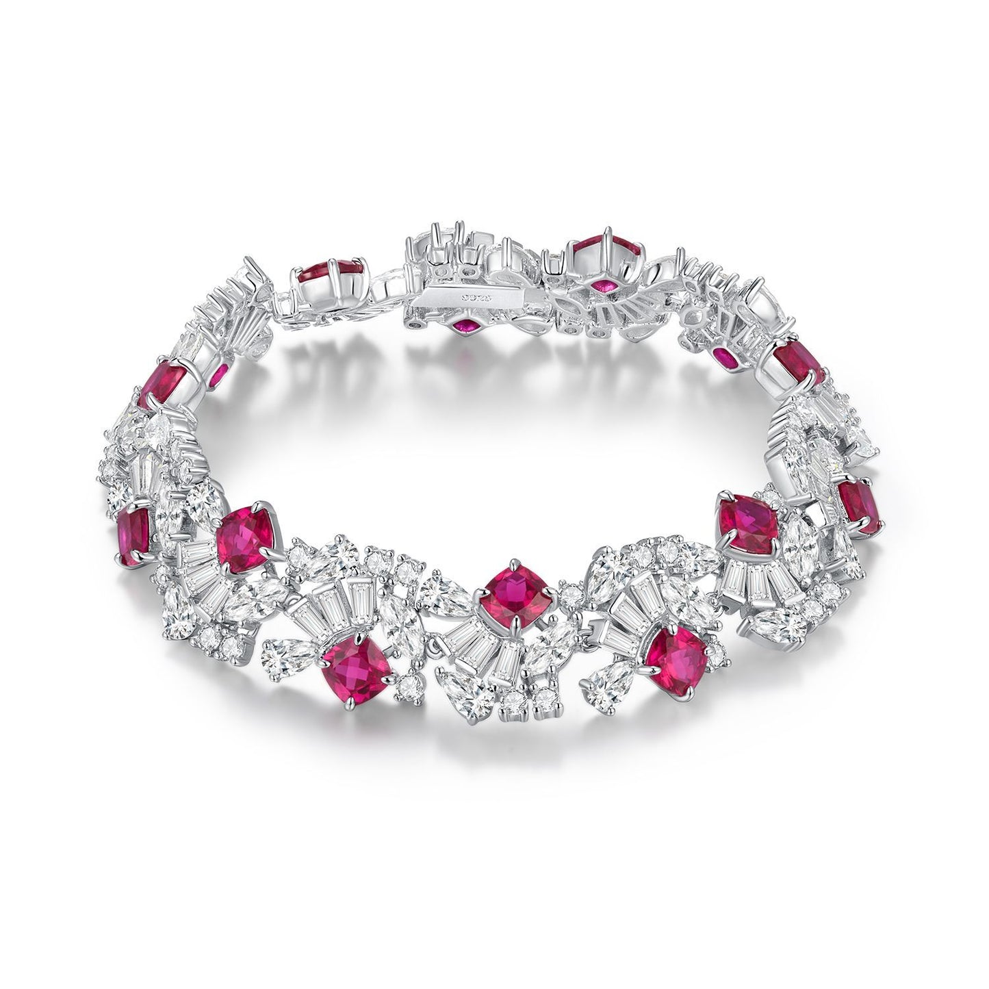 S925 Sterling Silver 5mm Lab-Grown Emerald Ruby Sapphire Tennis Bracelet 16.5cm 14 Stones Platinum Plated Gift Box
