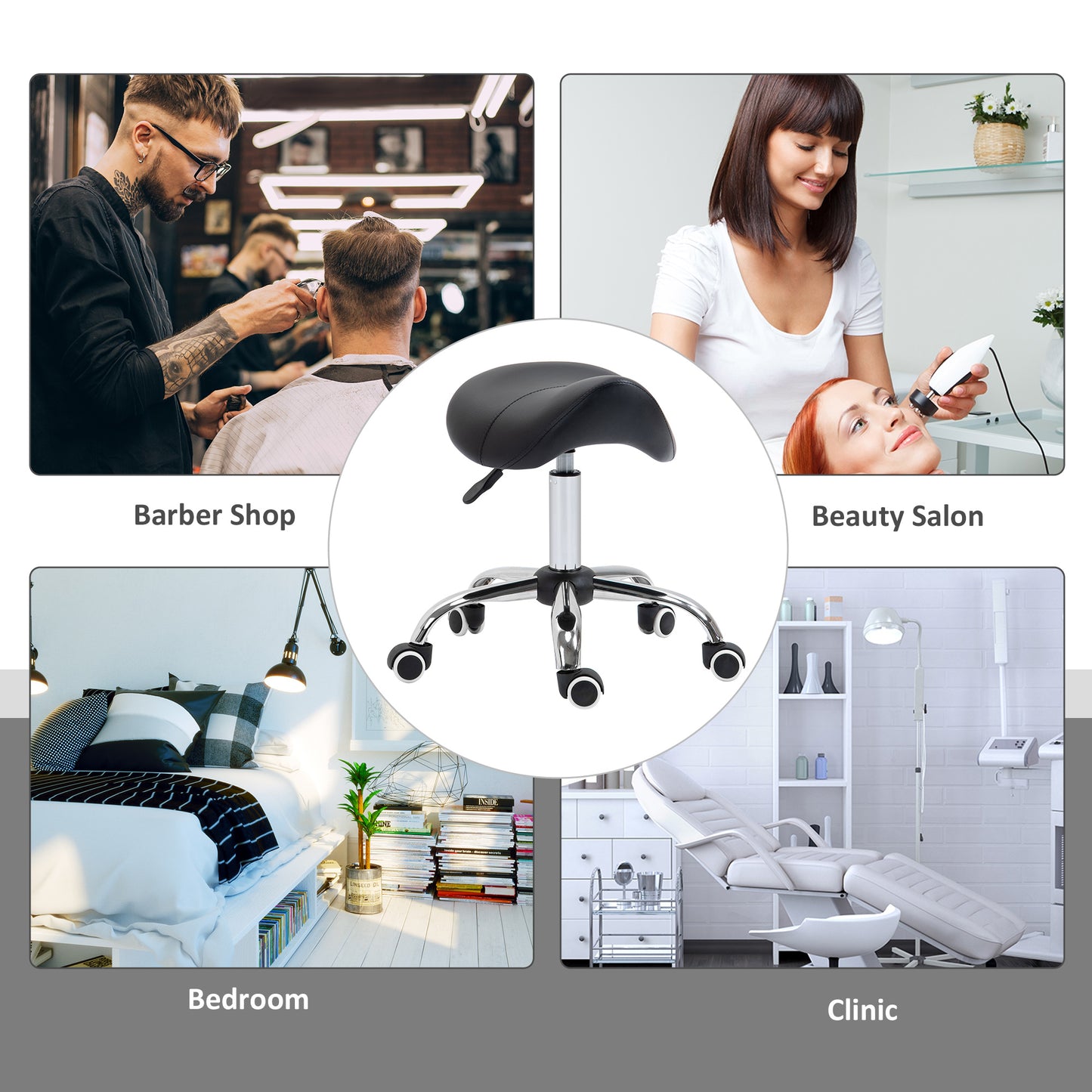 Cosmetic Stool 360 Rotate Height Adjustable Salon Massage Spa Chair Hydraulic Rolling Faux Leather Saddle Stool Mobility, Black