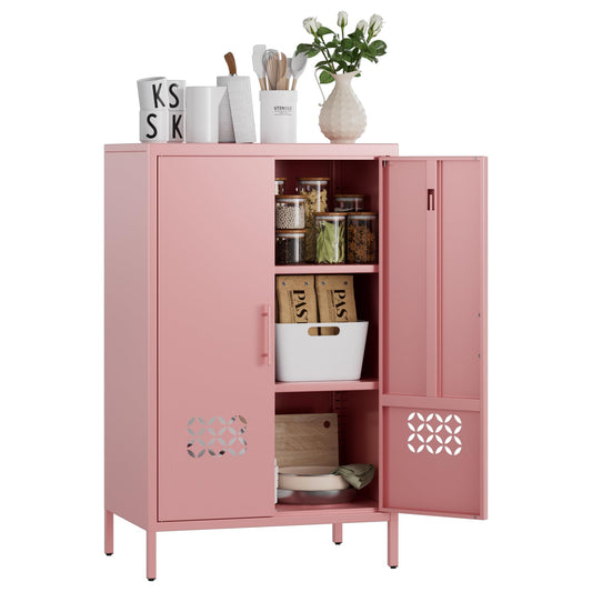 Metal Storage Cabinet, 42inch H Kitchen Pantry Storage Cabinets With 2 Shelves, For Living Room, Home, Required Assembly