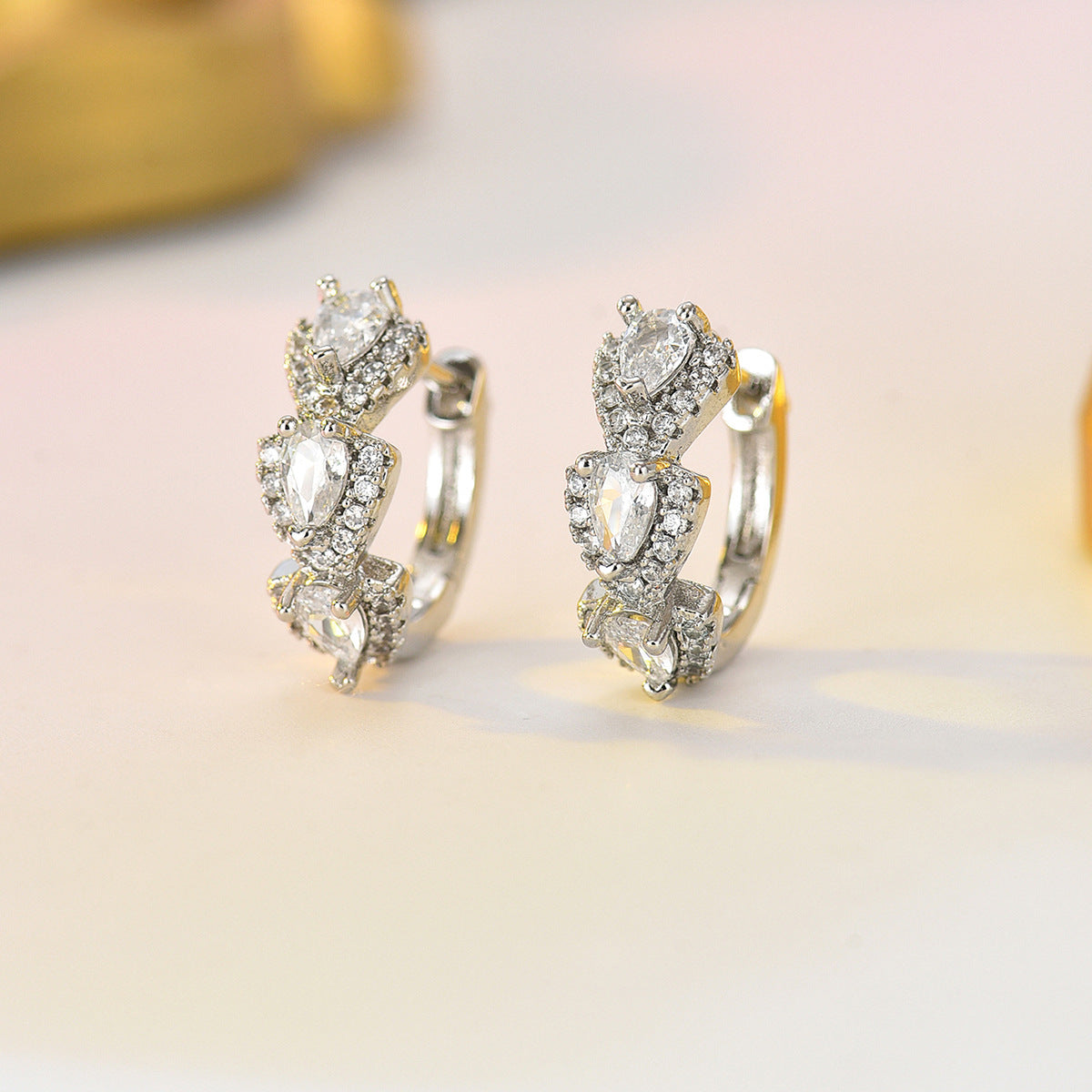 Cross-Border Hot Selling European American Earrings, Geometric Teardrop Hoop Ear Jewelry Inlaid Colorful Cubic Zirconia, Niche Light Luxury Women Ear Accessories
