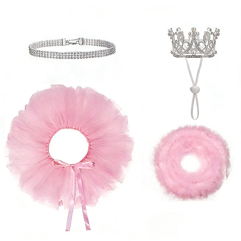Pet Goose Mini 4-Piece Set Crown Necklace And Tutu Dress Ensemble