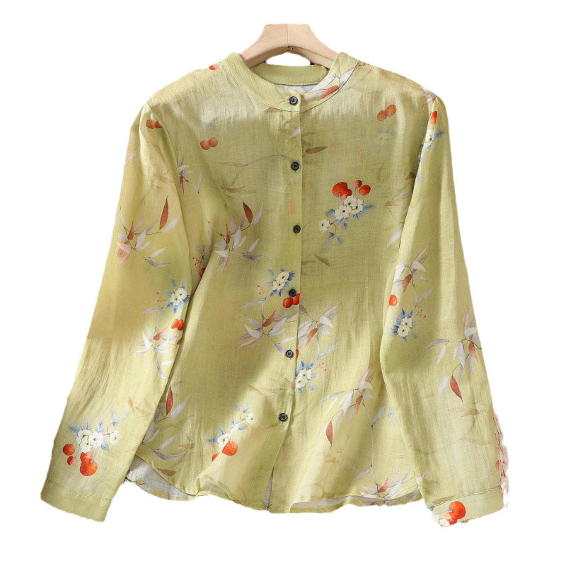 Korean Style Cotton And Linen Printed Long Sleeve Loose