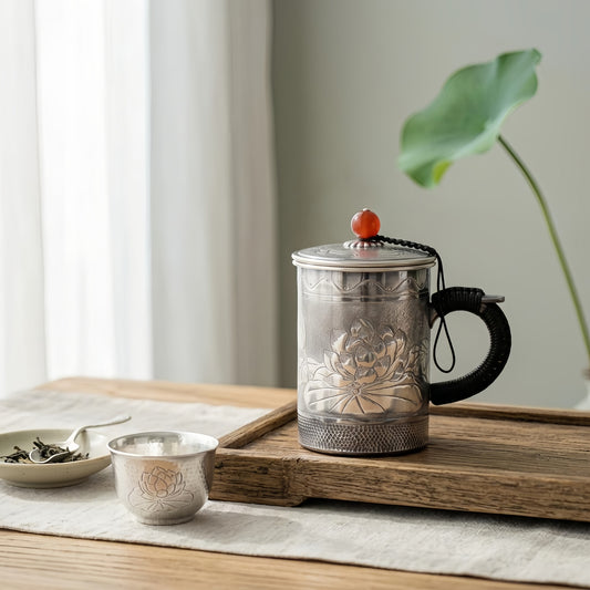 925 Sterling Silver Handcrafted  Teapot with Intricate Floral Design and Traditional Elegance-Premium Tea Mug - Handicraft