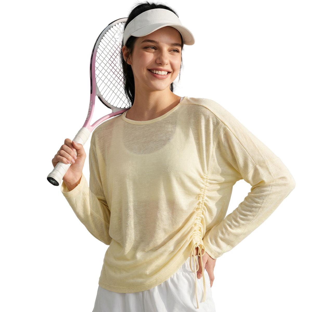 Womens Long-Sleeve Yoga Top With Side-Waist Drawstring