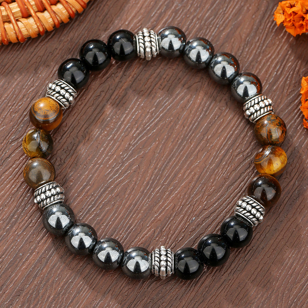 Amazon's Best-Selling Black Gallstone Wood Chip Weathered Beads Bracelet Men's Elastic Bracelet Jewelry Dropshipping Temu Wholesale