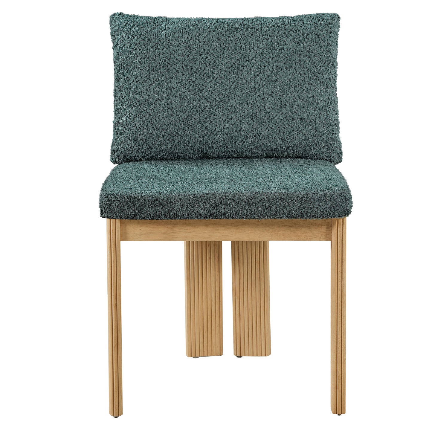 Indoor Boucle Dining Chair Set Of 2, Rubber Wood Frame, Plush Green Boucle Seating, 250lbs Weight Capacity For Kitchen & Dining Room