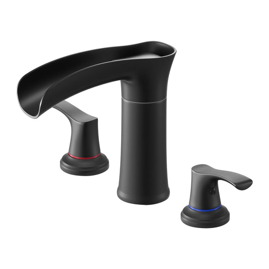 Roman Tub Faucet, 3 Hole Waterfall Bathtub Faucet, Zinc Alloy Bath Tubs Faucets Set With 2 Handles, Deck Mount Bath Tub Faucets Set For Pet Washing, Baby Care, Adult Bathing, Matte Black