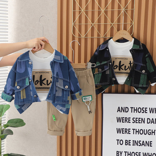 Boys Korean-style Top And Pants Set