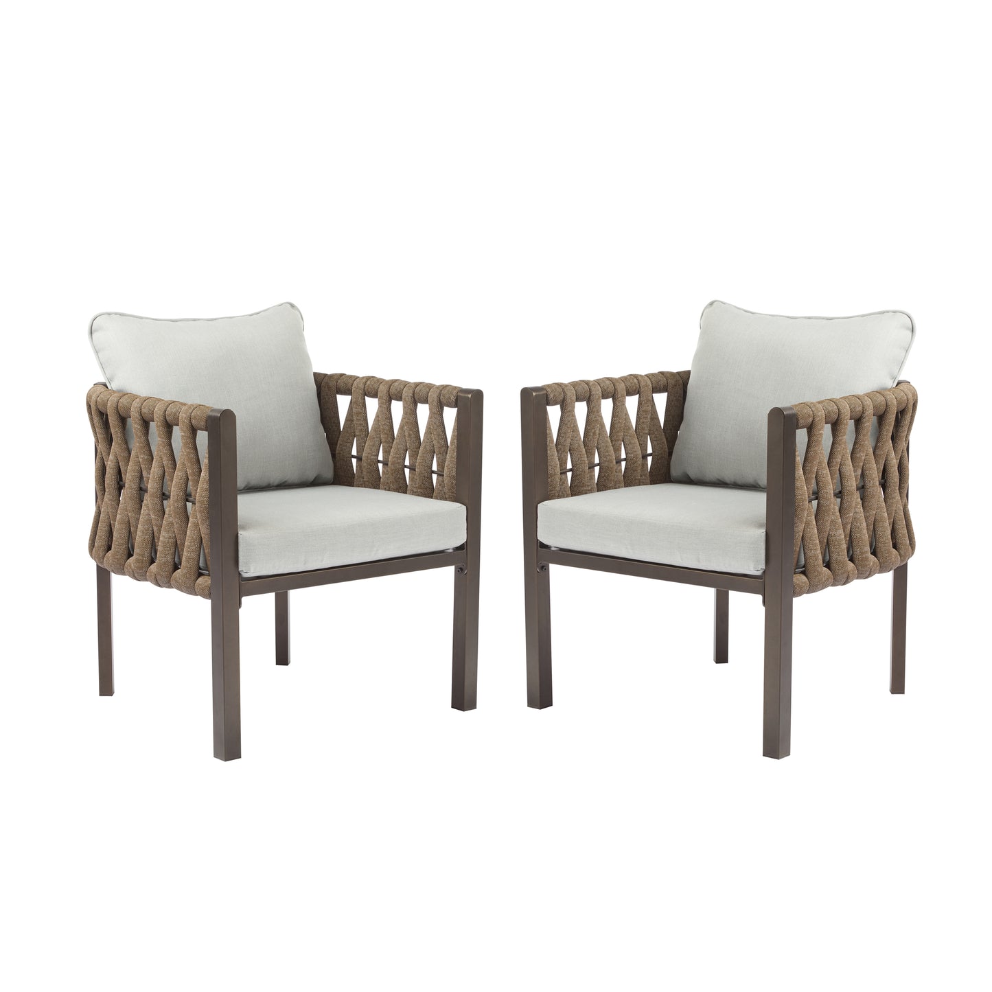 2-Pieces Outdoor Metal Patio Club Chair, Patio Furniture Arm Chair With Cushion, Modern Outdoor Furniture Deep Seating For Porch, Garden, Backyard, Balcony, Brown & Light Grey