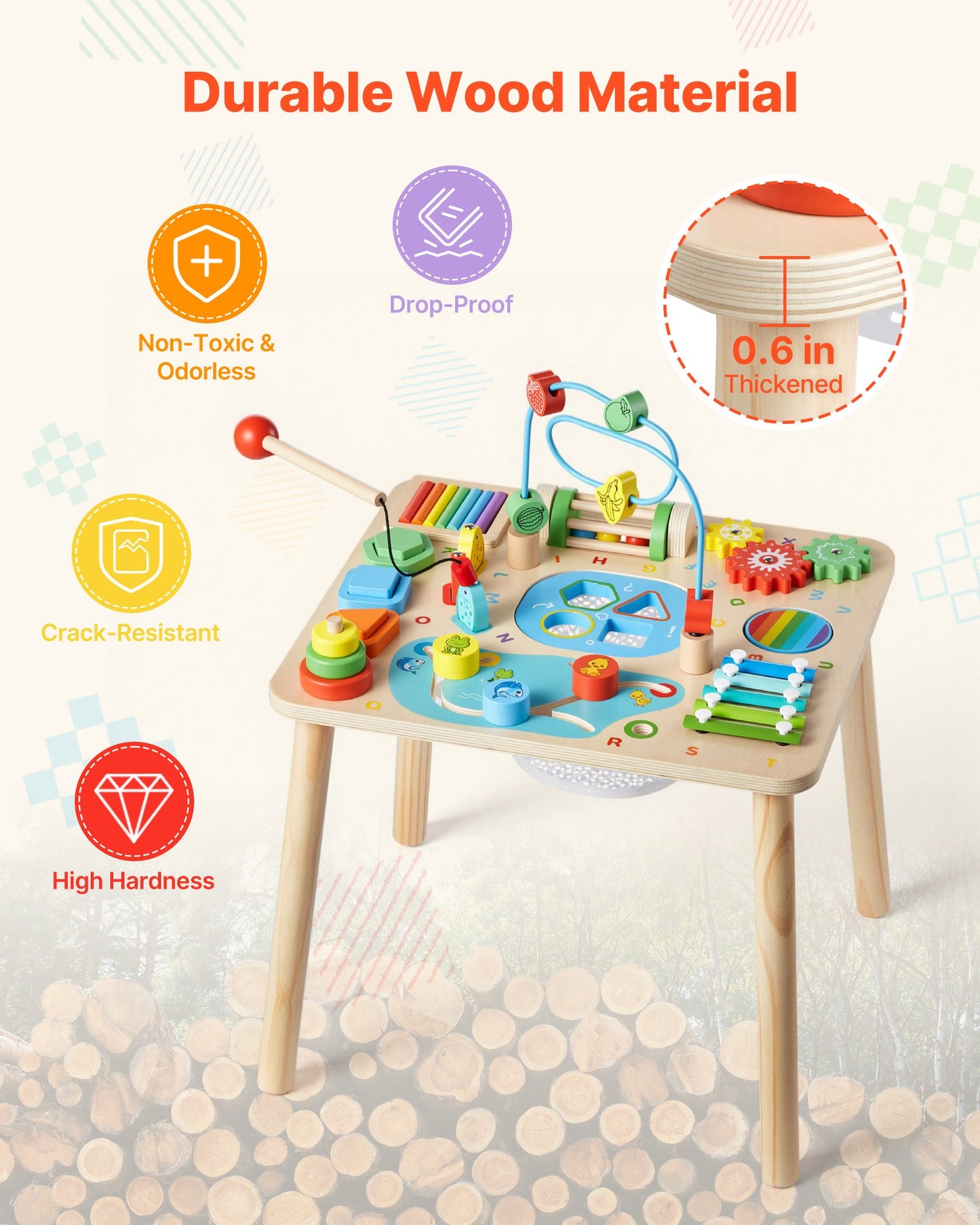 Montessori Activity Table For Toddler 1-3 Years Old, 13 In 1 Wooden Learn Activity Desk, Baby Play Table For Boys & Girls Aged 6+ Months, Great Birthday, Christmas, Children's Day Present