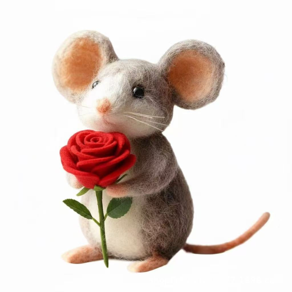 Cross-border Felted Wool Finished Product Valentines Day Mouse Gift Heart-Shaped Felt Mouse Gift