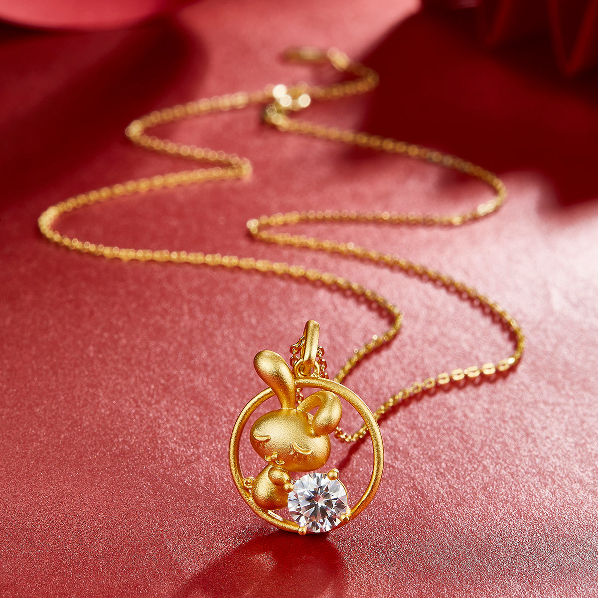 S925 Sterling Silver Gold Plated 1ct D Color VVS1 Moissanite Rabbit Necklace 4.8g Chinese Zodiac Benmingnian Gift GRA Certified Gift Box