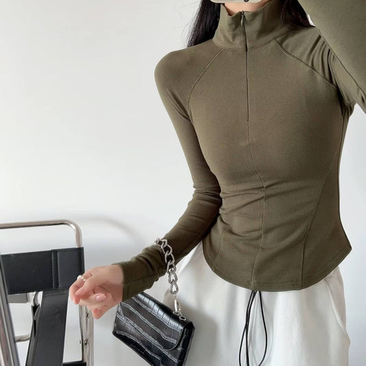 European And American Style Half Turtleneck Raglan Sleeve Yoga Slim Long Sleeve Top Women