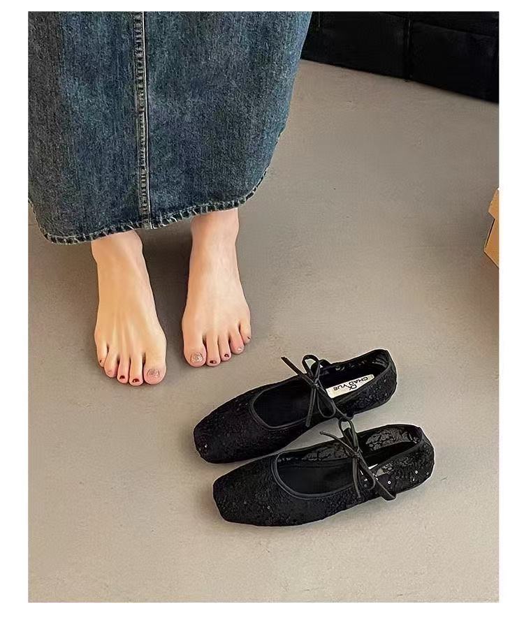 Women Breathable Mesh Mary Jane Shoes, New Spring Summer Low Cut Fairy Style Pumps, Bowknot Design Hidden Wedge Heels