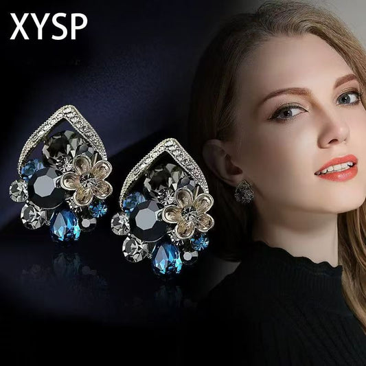 New Stylish Crystal Studs, Elegant Retro Women Ear Accessories