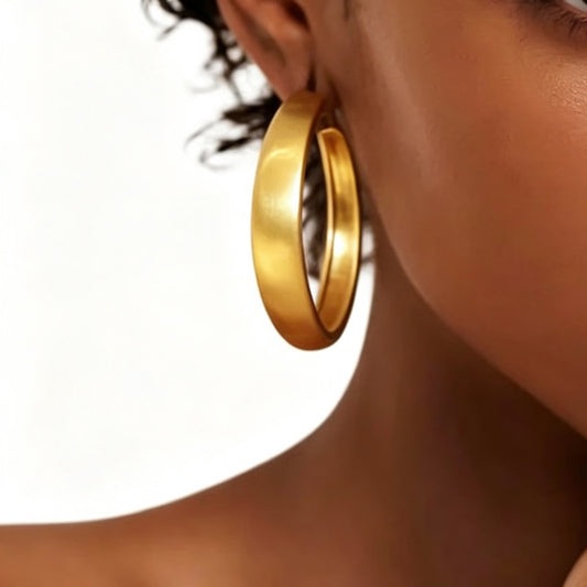 European American Vintage Brushed Wide Band Big Hoop Earrings, Light Luxury High-End Niche Design Hoop Jewelry, Fashion Versatile Ear Accessories For Women
