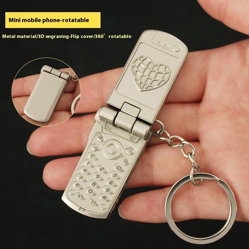 Creative Mini Small Mobile Phone Flip Rotating Keychain