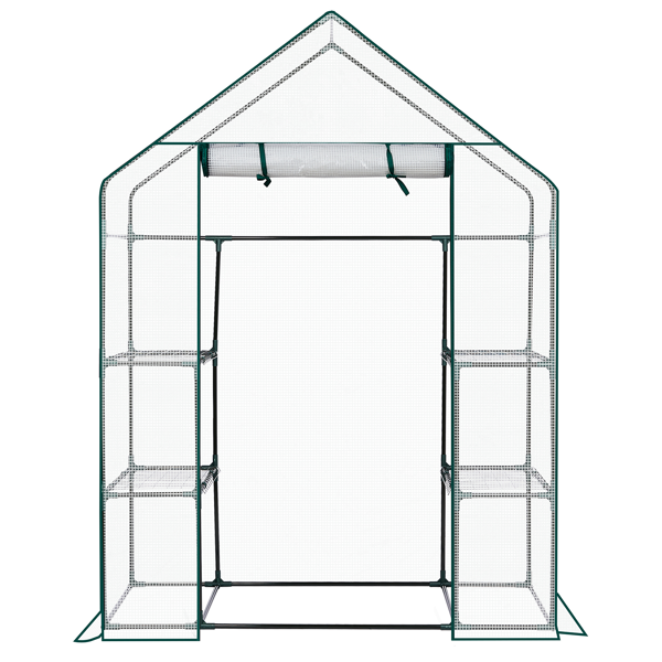 Mini Walk-in Greenhouse With PE Cover, 4-Shelf Indoor Outdoor Plant Gardening Green House For Garden Backyard, 56in  X 29in X 77in, White