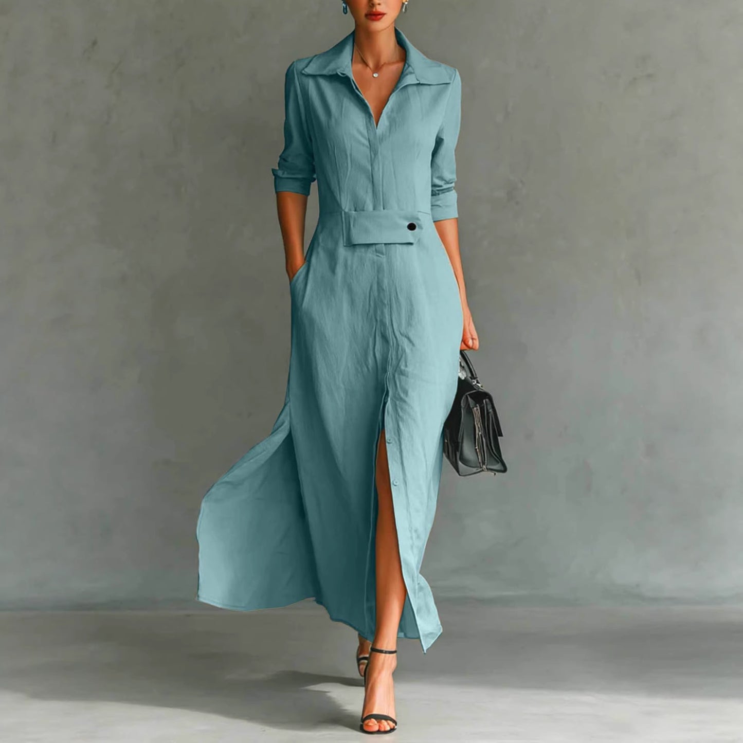Best-selling Casual And Elegant Slit-front Shirt Dress