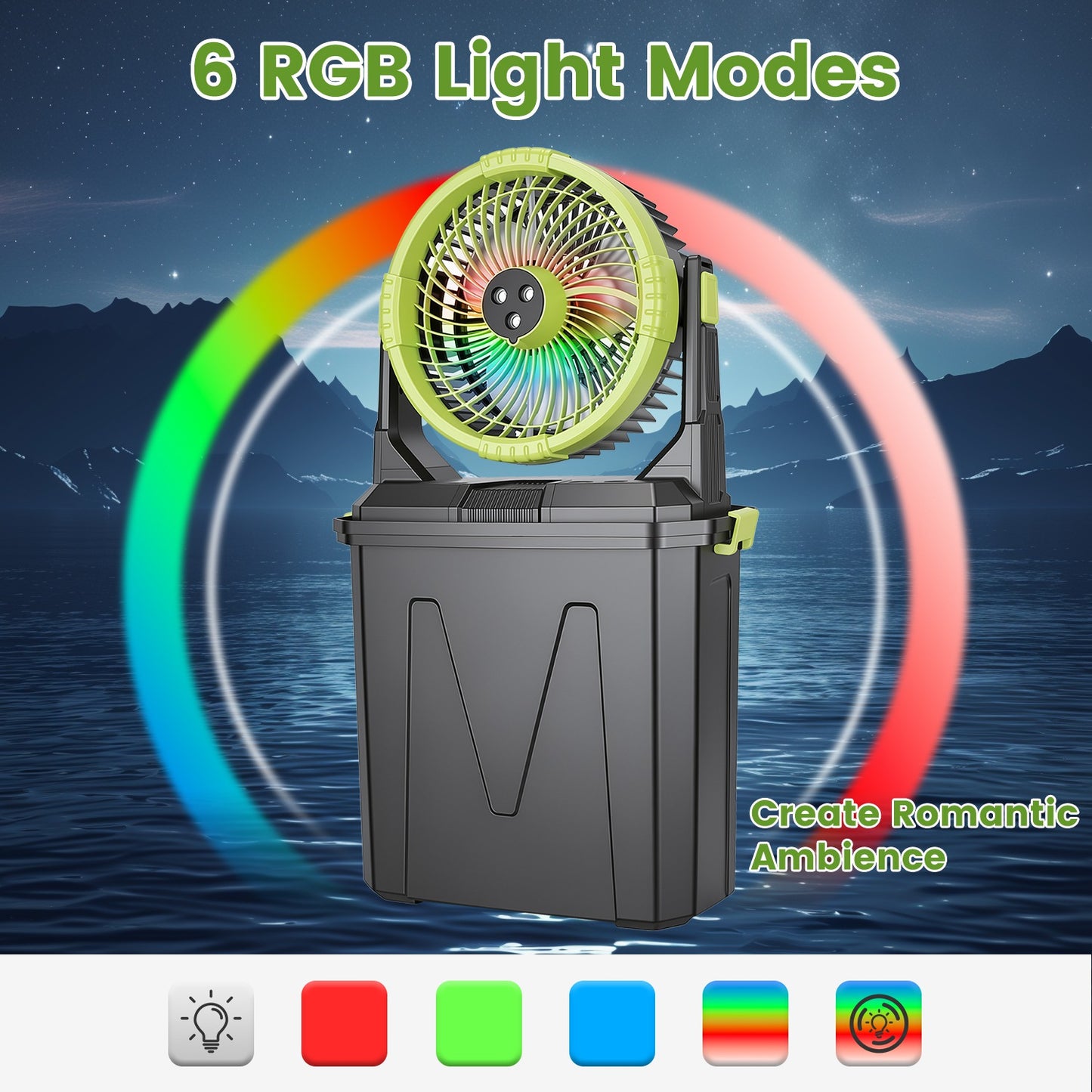 1Pc  5 In 1 20000mAh 10L Bucket Portable Misting Fan Indoor Outdoor Rechargeable Camping Cooling Fan Work As Air Cooler Humidifier Power Bank & RGB Night Light With Remote Control