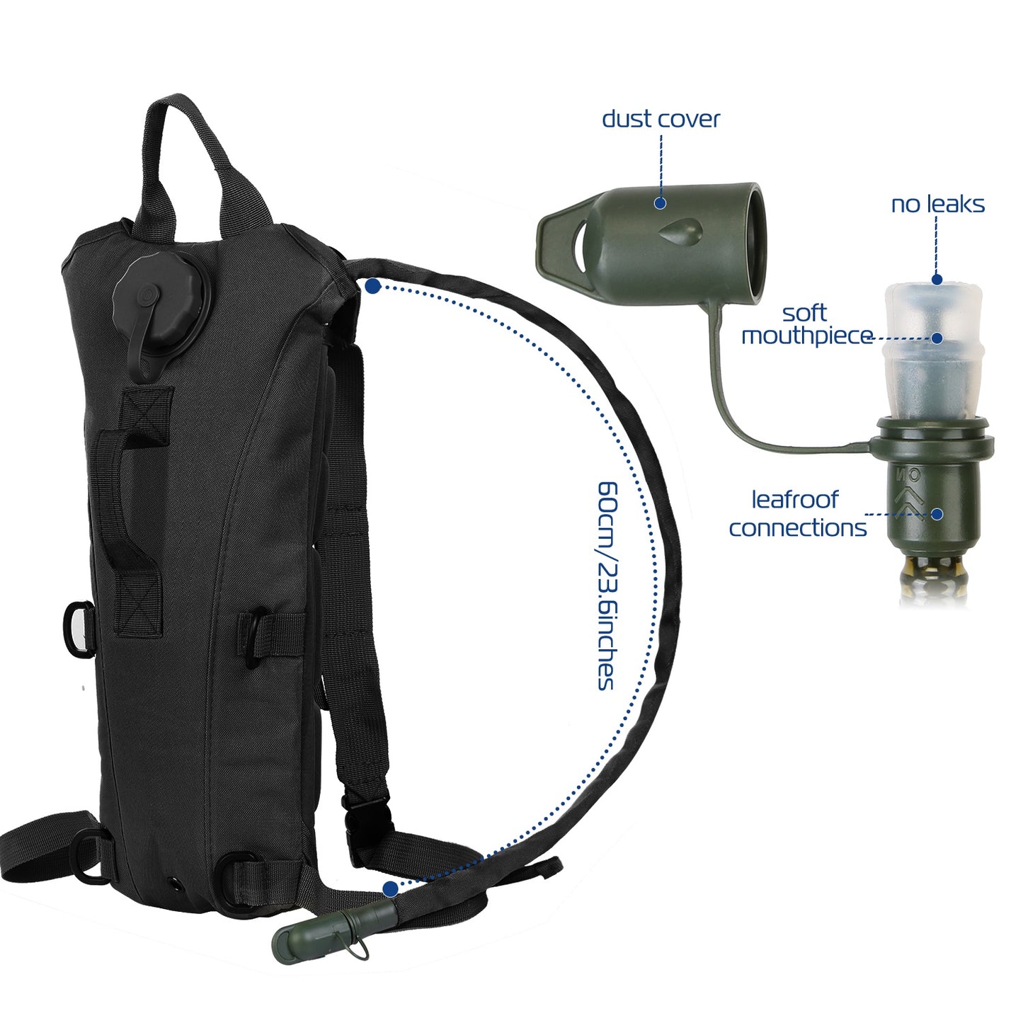 1Pc 3L Tactical Hydration Pack  Water Bladder Adjustable Water Drink Backpack For Hiking Cycling Climbing Running