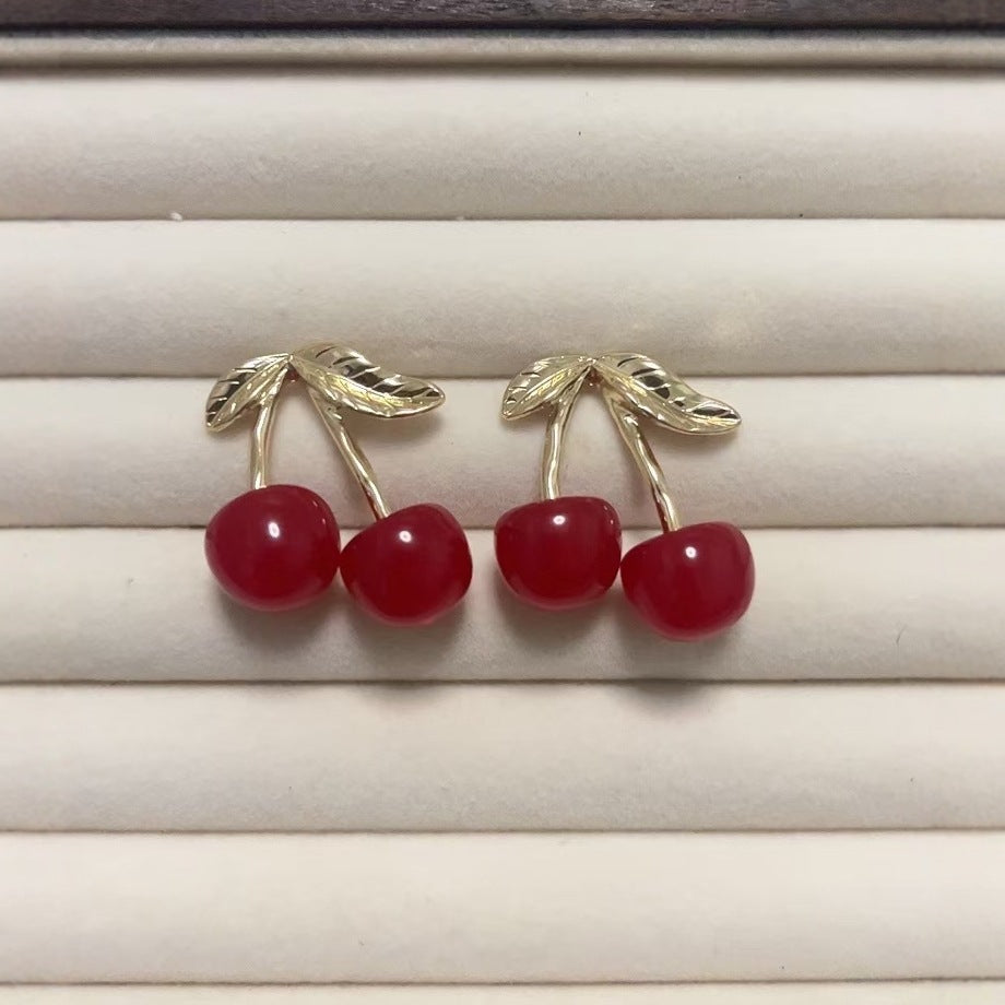 Korean Internet Celebrity New Red Cherry Earrings Niche