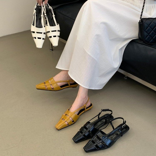 New Summer French Style Hollow-out Square Toe Stiletto Closed Toe Fashion Sandals For Women