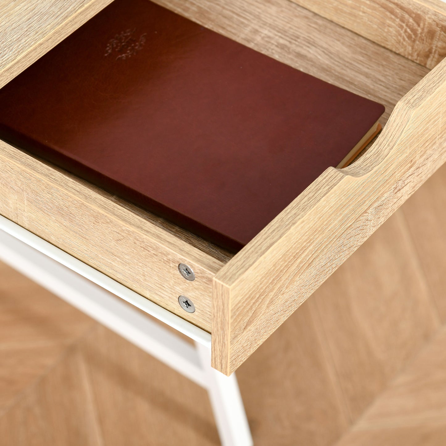 Home Office desk, Computer Desk for Small Spaces, Study Table with Drawer and Storage Shelves, Natural