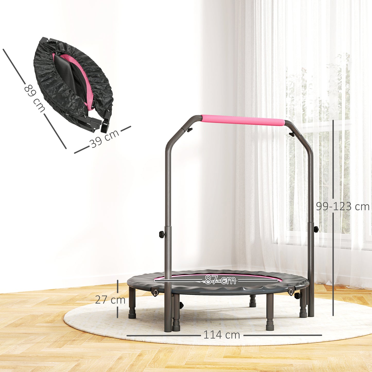 45 Foldable Mini Fitness Trampoline, With Adjustable Foam Handle