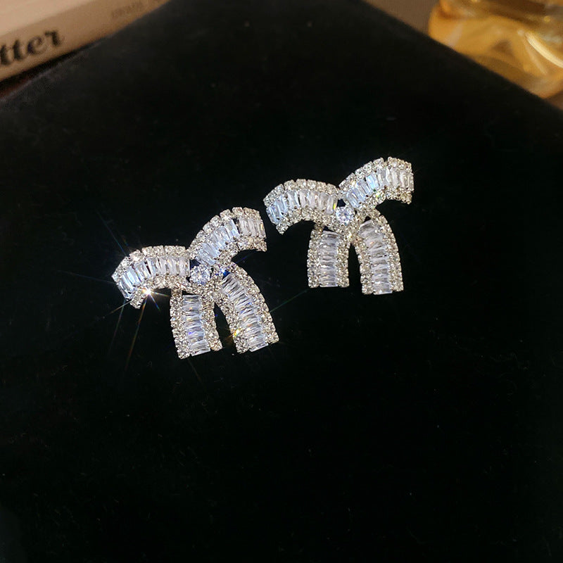Silver Needle Cubic Zirconia Tassel Stud Earrings Female Light Luxury Fringe Dangle Fashion Jewelry